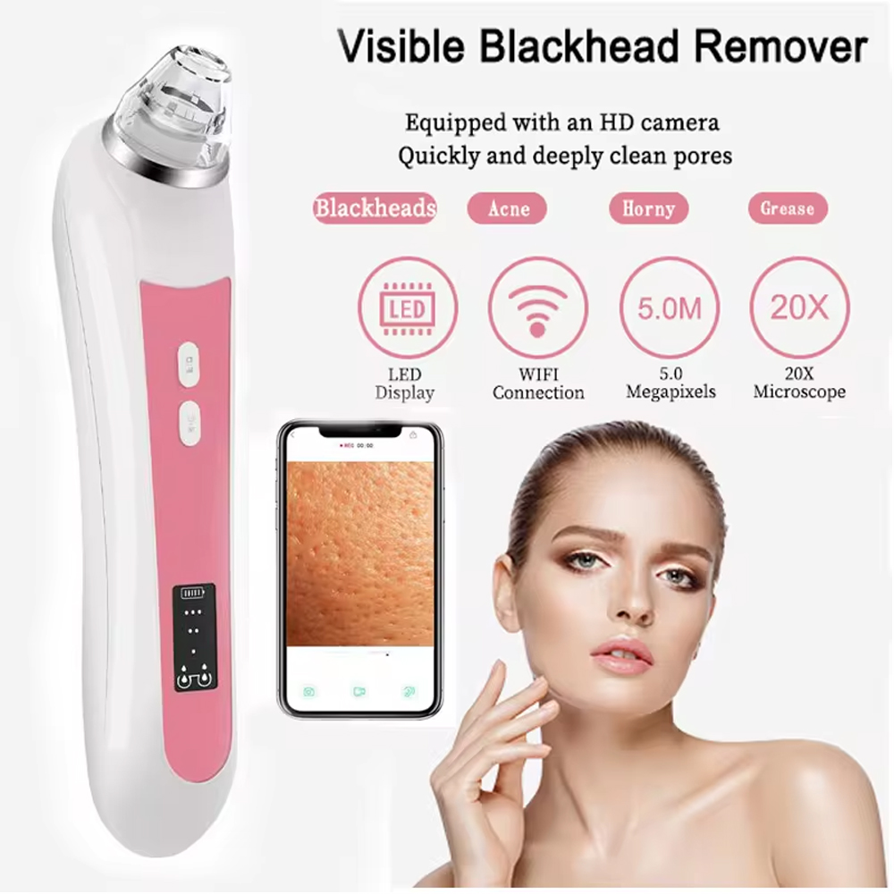 Pore Vacuum - にきび用カメラ付き掃除機,にきび抽出器,フェイシャルノーズ,スキンケアツール,6ヘッド