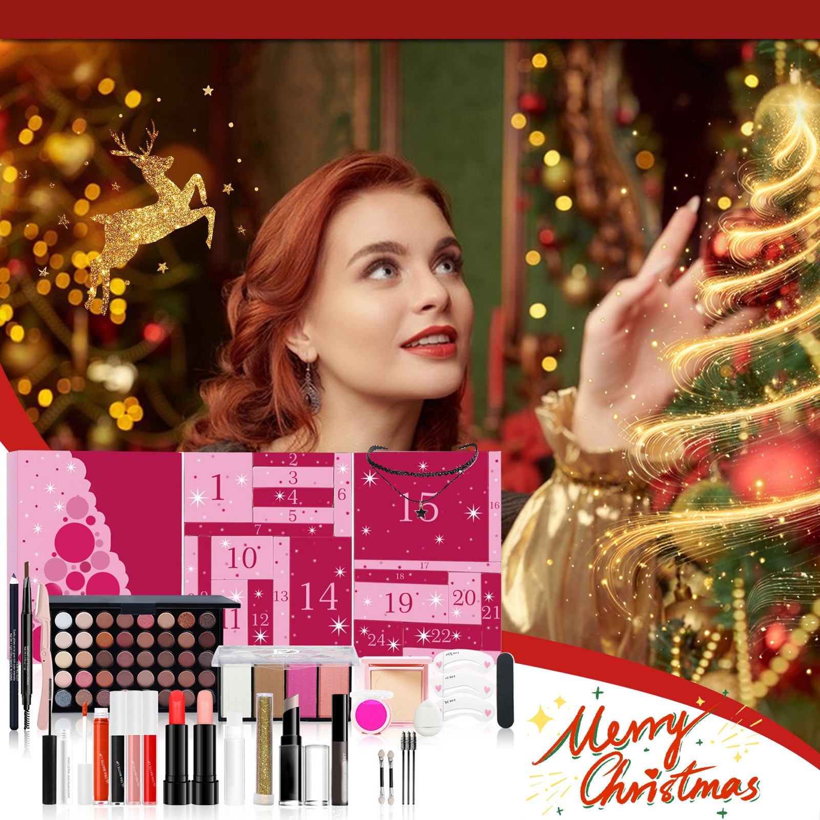 Beauty Makeup Events - 女の子用メイクアップカレンダー,サプライズブラインドボックス,スキンケア製品ギフト,クリスマスカウントダウン,美容ケアセット,24個