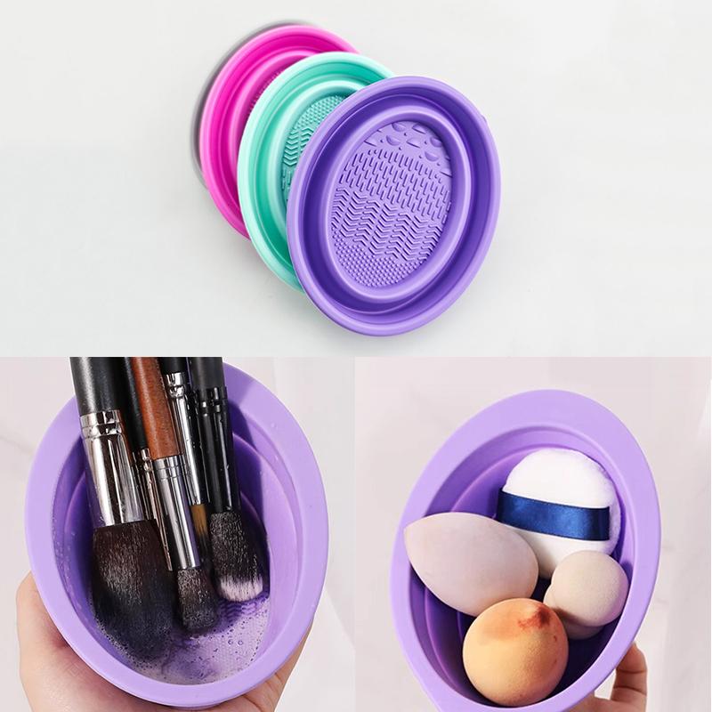 Beauty Makeup Box - ソフトシリコーン化粧ブラシクリーナー折りたたみパウダーパフクリーニングボウルアイシャドウブラシ洗浄クリーンマット美容ツールスクラバーボックス