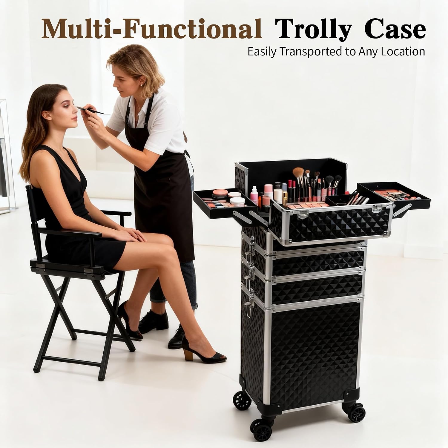 ローリングメイクアップトレインケース、コスメティックトロリー - Beauty Makeup Box のレビューと価格