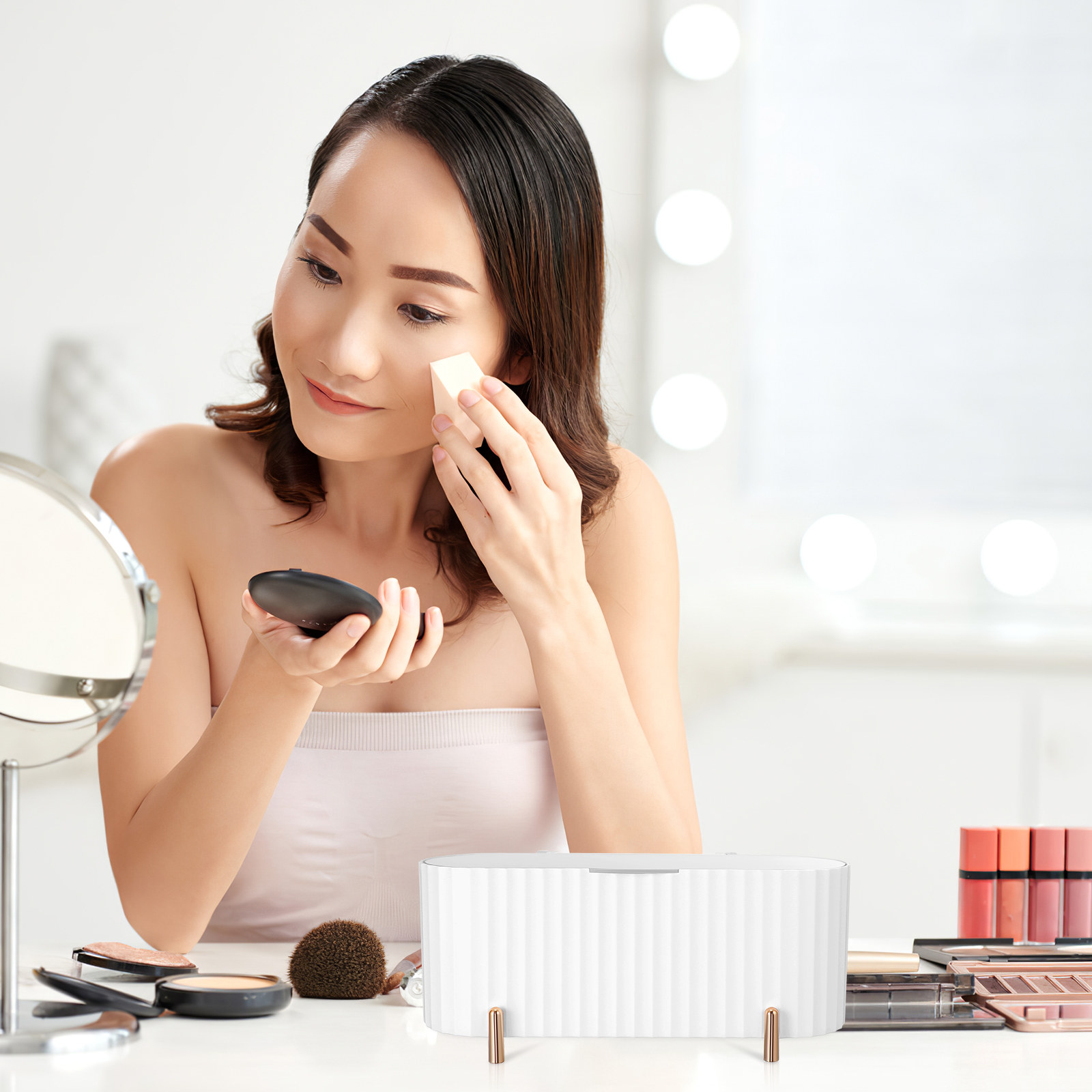 2個入り収納ボックス 3グリッドメイクアップパッドオーガナイ - Beauty Makeup Box のレビューと価格